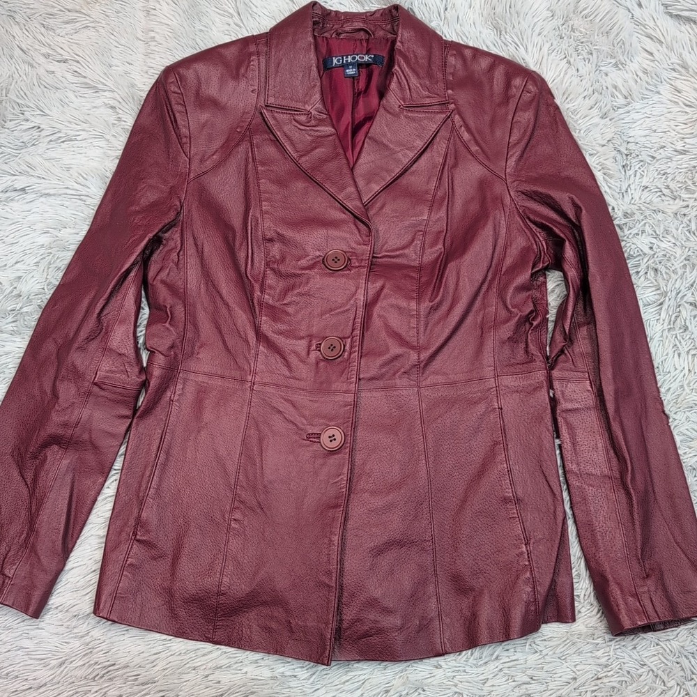 JG Hook Jacket Womens 12 Leather Button Up Casual Career Softshell Pockets
